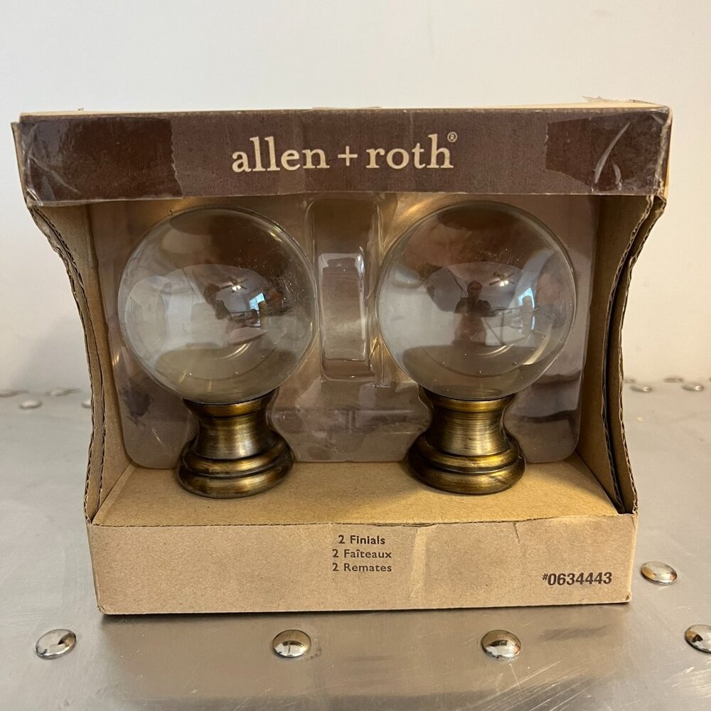 Allen + Roth Set of 2 Clear Acrylic Ball Drapery Curtain Rod Finials - Brass